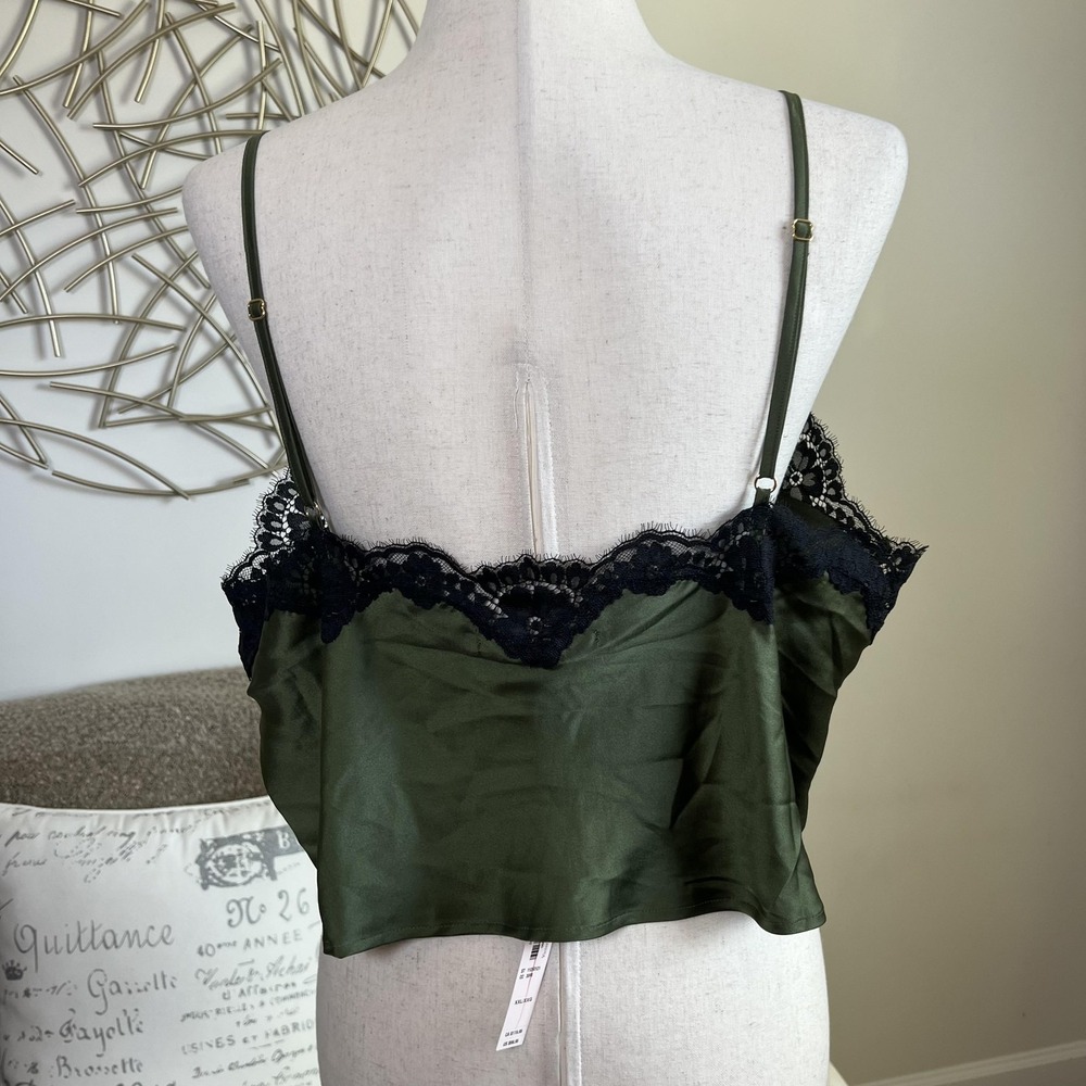 Victorias Secret Satin Lace Camisole Tank Top Green Lingerie Y2K Goth Coquette - Picture 5 of 8